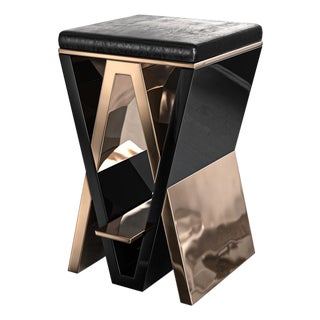 "Maschera" Barstool With Bronze and Stainless Steel, Hand Crafted For Sale