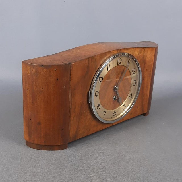 Vintage Wooden Hand-Winding Mechanical Table Clock with Key, 1940s For Sale - Image 15 of 15