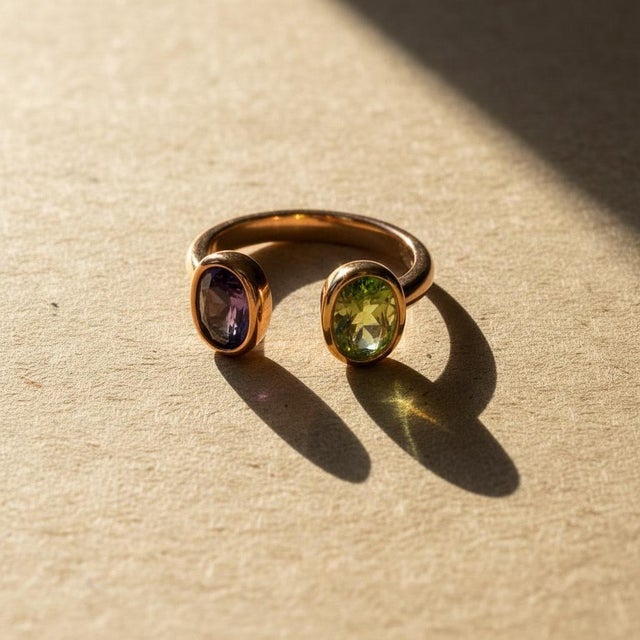 Toi Et Moi Gemstone Ring: Amethyst and Peridot, Size 7.5 For Sale - Image 11 of 11
