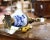 19th Century French Delft Blue and White Faience Oil Lamp With Brass Mounts For Sale - Image 10 of 11