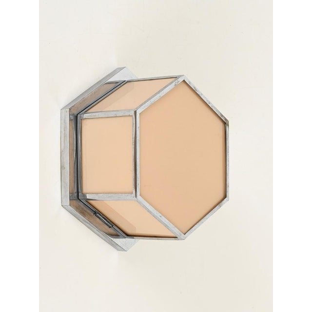 Bauhaus Bauhaus Pink Glass and Chrome Hexagonal Wall or Ceiling Lamp, Italy, 1930s For Sale - Image 3 of 14