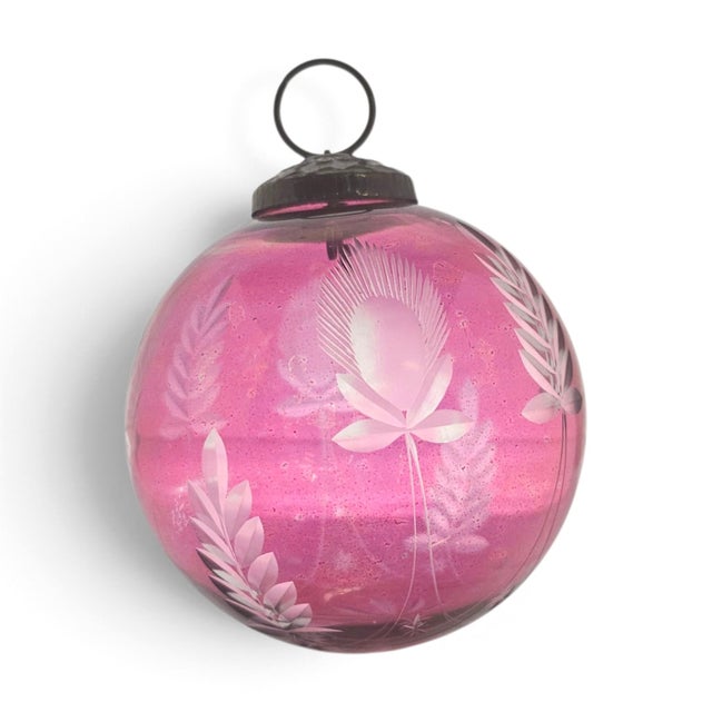 Late 20th Century Cranberry Glass Kugel-Style Botanical Christmas Ornaments, Set of 3 For Sale - Image 14 of 18