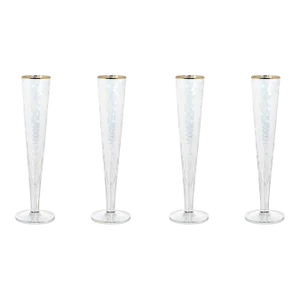 Kampari Slim Champagne Flutes with Gold Rim, Set of 4