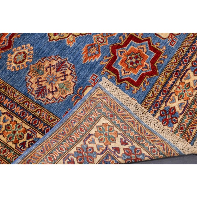 Copper Early 21st Century Contemporary Blue & Yellow Kazak Rug 4'10'' X 6'8'' For Sale - Image 8 of 10