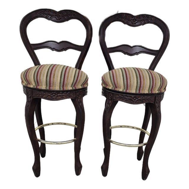 Late 20th Century Queen Anne Style Mahogany Bar Stools For Sale