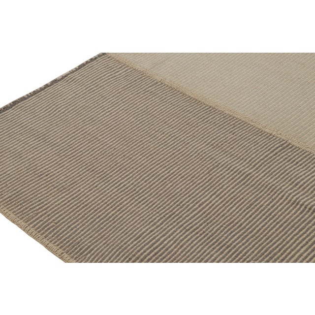 Rug & Kilim’s Modern Kilim Rug in Beige-Brown & Green Textural Stripes For Sale In New York - Image 6 of 8