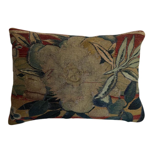 17th Century Flemish Large Floral Tapestry Pillow For Sale