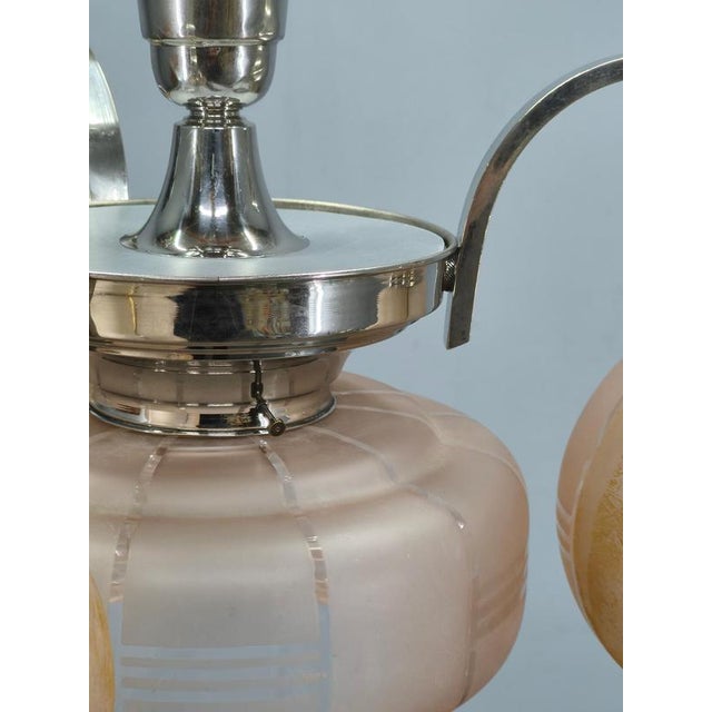 Metal Art Deco Pink Glass Chandelier, Czechoslovakia, 1940s For Sale - Image 7 of 14