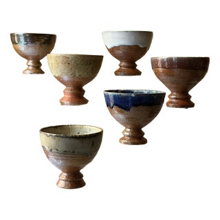 Vintage Hand-Crafted Studio Ceramic Chawan Bowls, 1980s, Set of 6 For Sale