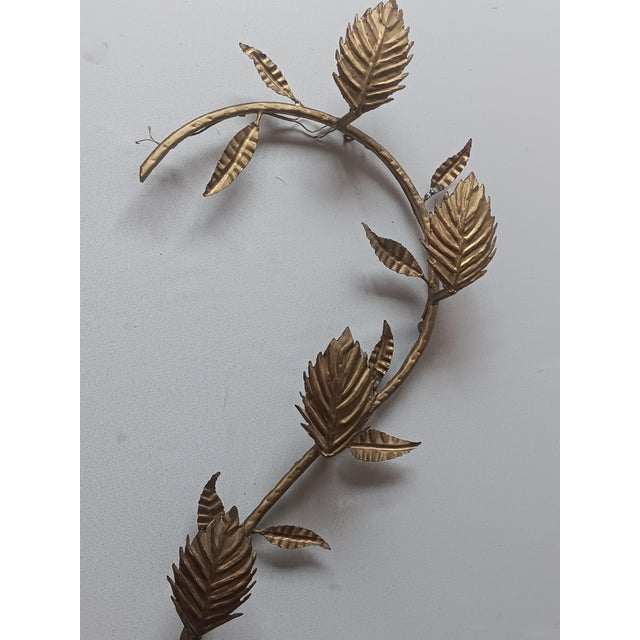 Gold Golden Metal Branch with Leaves Wall Lamp, 1950s For Sale - Image 8 of 9