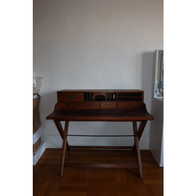 Campaign 1970s English Campaign Style Wooden Vintage Brown Desk For Sale - Image 3 of 9