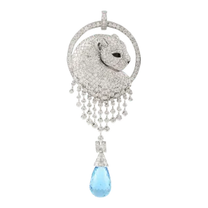Diamond Panther Pendant With Topaz Teardrop Charm