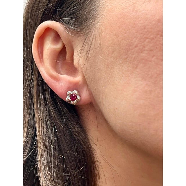 Ruby Red 1 Carat Natural Round Ruby Stud Earrings 14 Karat White Gold, Post Back For Sale - Image 8 of 18