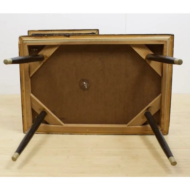 Wood step table with extraordinary agate design top in resin. Each tier has a large chartreuse star with yellow, gold and...