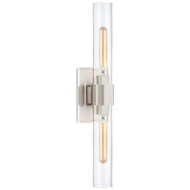 Presidio Petite Double Sconce in Polished Nickel with Clear Glass Designer: Ian K. Fowler Height: 23" Extension: 4.5"...