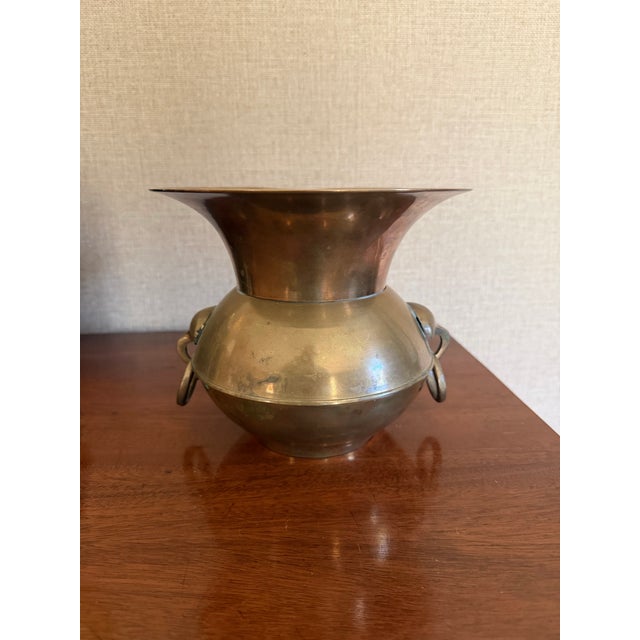 Vintage Solid Brass Vase With Ring Handles For Sale - Image 4 of 8