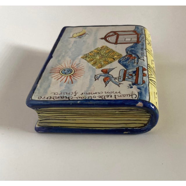 Ceramic Antique French Nevers Faience Book Form Hand Warmer/Snuff For Sale - Image 7 of 13