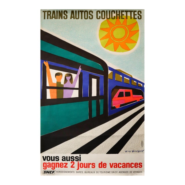 1968 French Travel Poster, Trains Auto Couchettes (Sncf) - Guy Georget For Sale