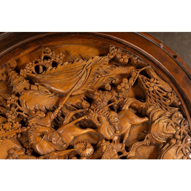Antique Carved Chinese Nesting Tea Table With Four Stools For Sale In Chicago - Image 6 of 9