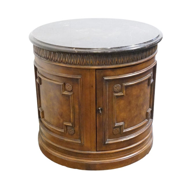 Drexel Drexel Furniture Talavera Collection Contemporary Neoclassical Tuscan Style 30" Round Drum Accent Storage End Table W. Granite Top For Sale - Image 4 of 10