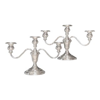 Antique Damask Rose Sterling Silver Candelabras by Oneida -a Pair For Sale