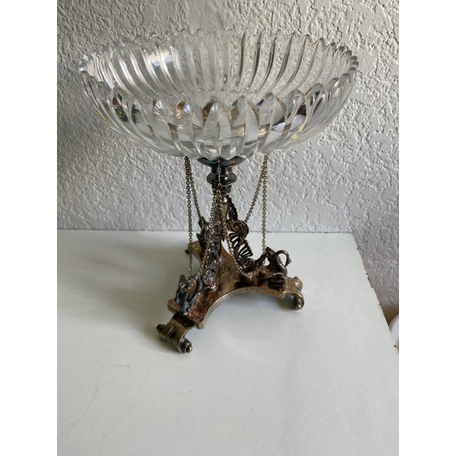 Silver base with Curt glass bowl wonderful flying horses and chain draped to the gargoyles markings on the base