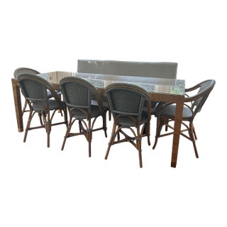 Serena & Lily Balboa Rattan Dining Table and 5 Riviera Chairs With Lee Industries Bench For Sale