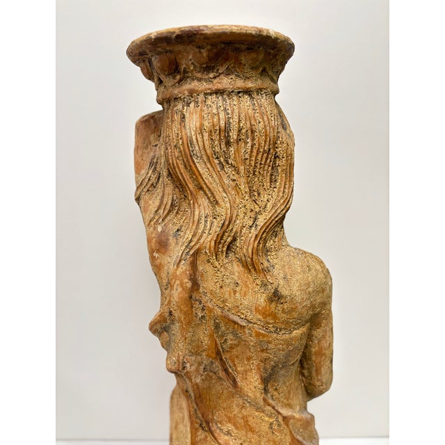 Antique Carved Wood Female Caryatid Holding Vessel on Her Head For Sale - Image 11 of 15