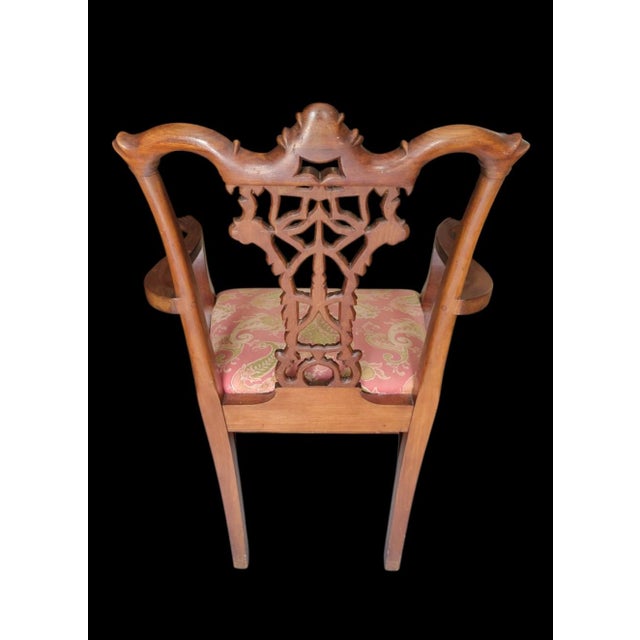 Thomas Chippendale Vintage Chippendale, Georgin Ribbon-Back Armchair With Upholstered Seat For Sale - Image 4 of 8