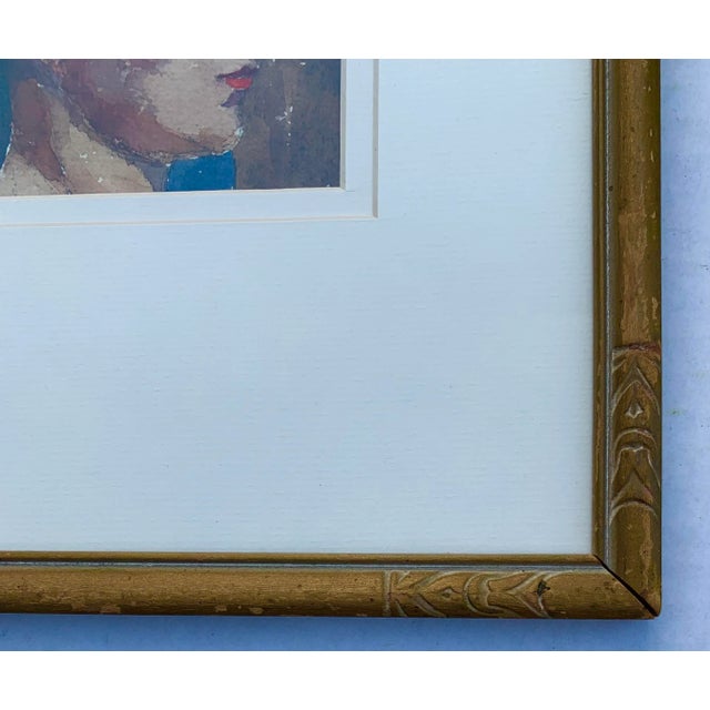Mid-Century Modern Mid-Century Miniature Watercolor Portrait in Giltwood Art Deco Frame For Sale - Image 3 of 6