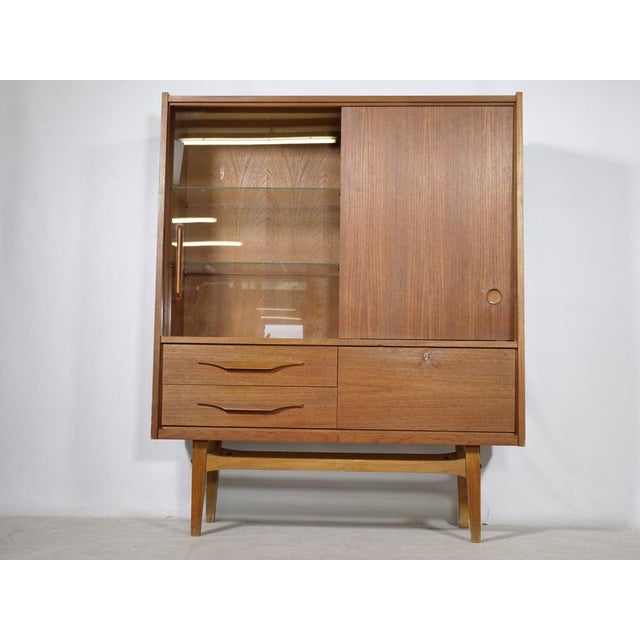 Mid-Century Modern Teak Highboard with Glass Display Case and Sliding Door, 1960s For Sale - Image 10 of 15