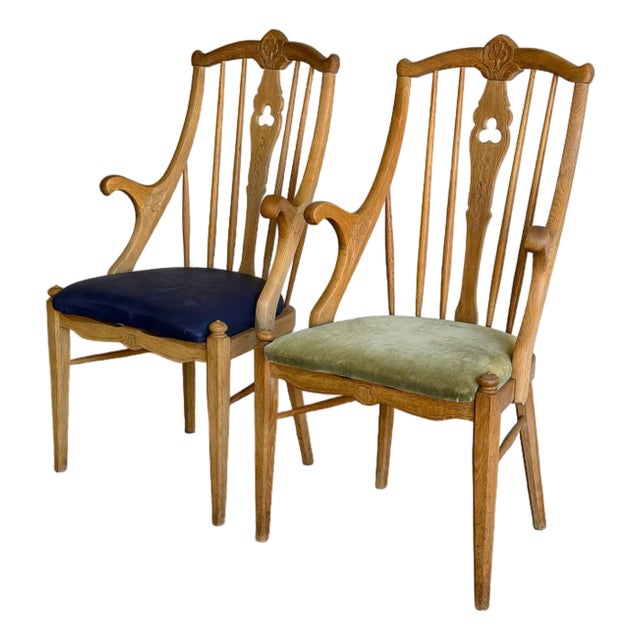 Oak Wood Armchairs Sculptural Accent Chairs Denmark Set of 2 1960s For Sale