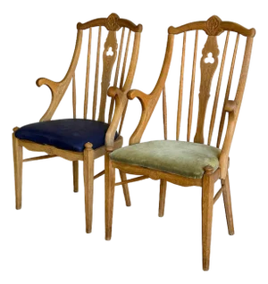 Oak Wood Armchairs Sculptural Accent Chairs Denmark Set of 2 1960s