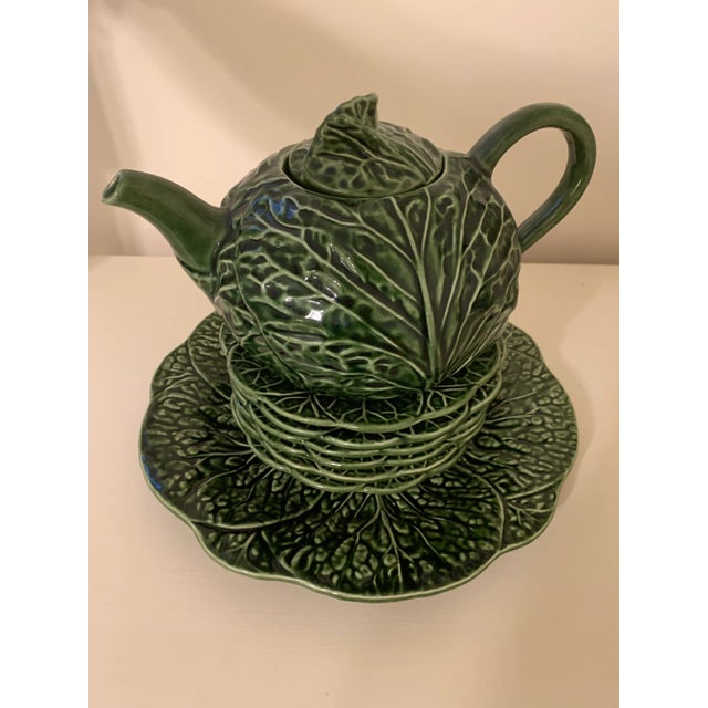 Vintage Cabbage Leaf Tea Pot & Platters - Set of 8 For Sale - Image 10 of 13