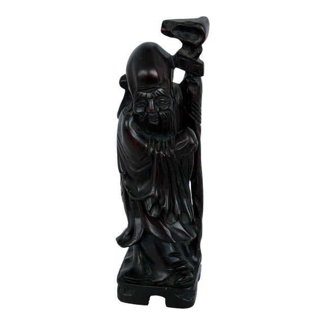 Chinese Wooden Carving Figurine of Shou Lao For Sale