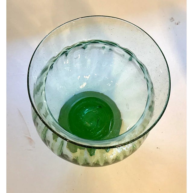 Vintage Green Glass Ribbed Vase For Sale - Image 4 of 11