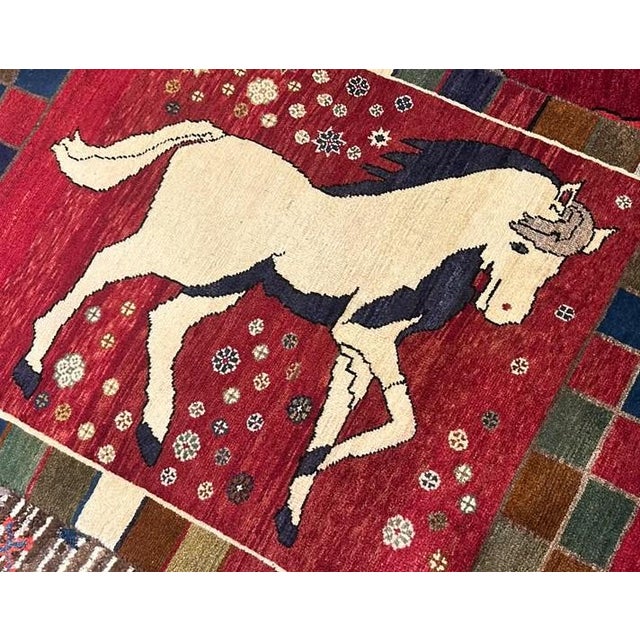 Figurative Vintage Azeri Gabbeh Rug With Horse Motif, 3' X 4'9" For Sale - Image 3 of 4
