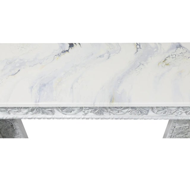 1980s Hollywood Regency Style Carved Wooden Mantel/Entrance Table (Silver-Plated Finish) For Sale - Image 11 of 16