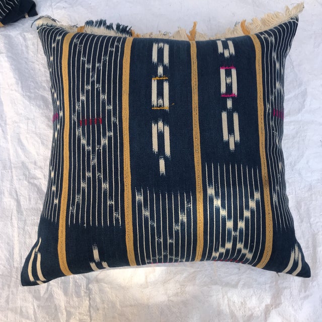African Handwoven Indigo Striped Ikat Fringed Pillows Pair Chairish
