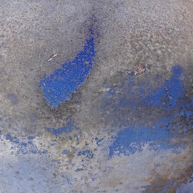 Murano Cenedese Extra Large Vintage Blue Gray Black White Scavo Texture Italian Art Glass Decorative Flower Vase For Sale - Image 9 of 12