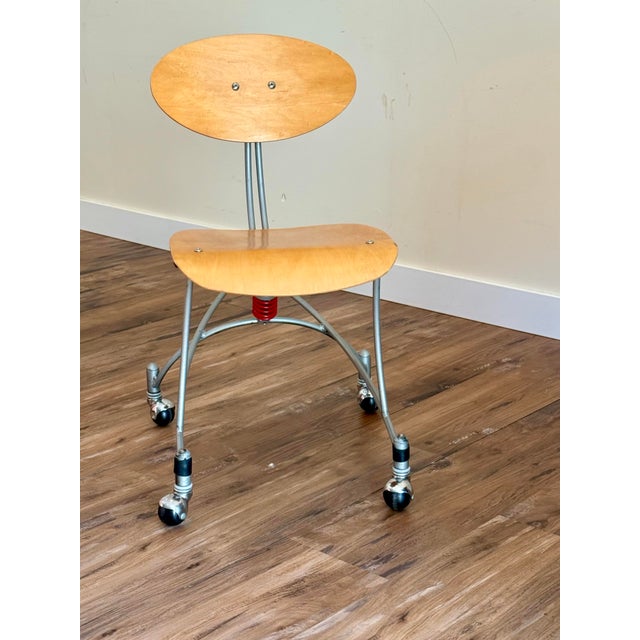 VNT 90’s Space Age Signed Joey Manic Postmodern Industrial Sculptural Rolling Chair For Sale - Image 10 of 12