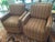 A pair of like new Basset wood frame,hand tied, swivels, in a multi-color pattern with an attached back cushion &...