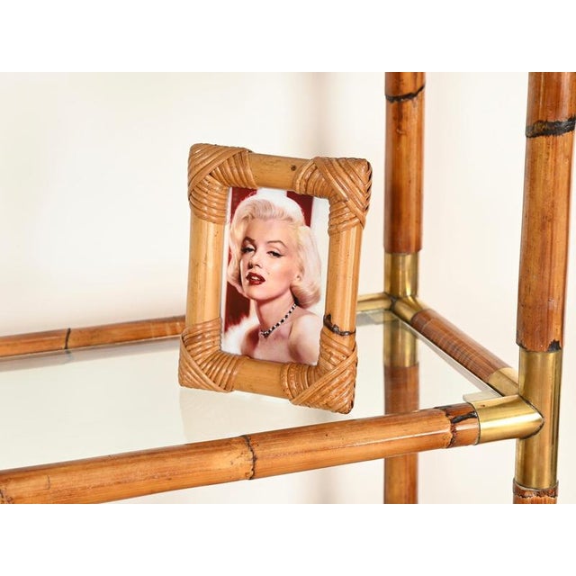 Large Italian Arch Shelf in Rattan and Brass, 1970s For Sale - Image 16 of 17