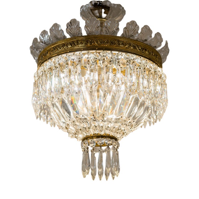 Vintage Empire Style Bohemian Crystal Ceiling Light, 1940s For Sale