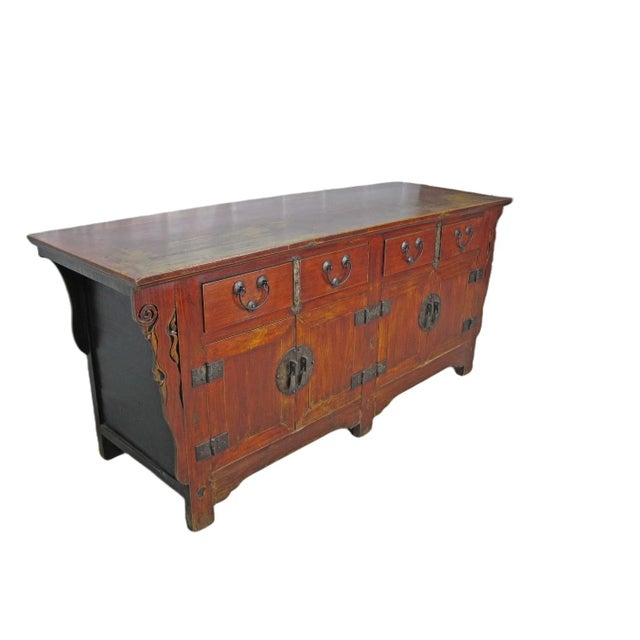 Deep Reddish Brown Antique Chinese Sideboard Buffet Cabinet For Sale - Image 4 of 12
