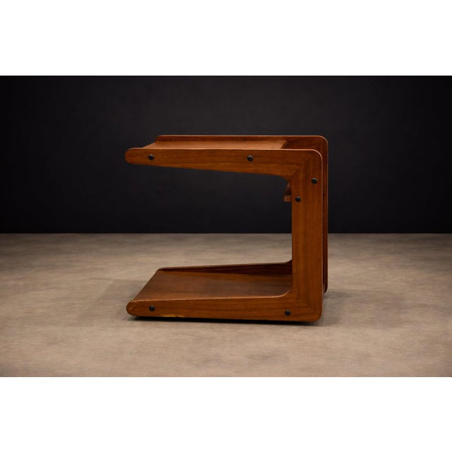 Geraldo De Barros for Hobjeto Bar Cart / Side Table in Brazilian Hardwood, Brazil, 1970s For Sale - Image 11 of 12