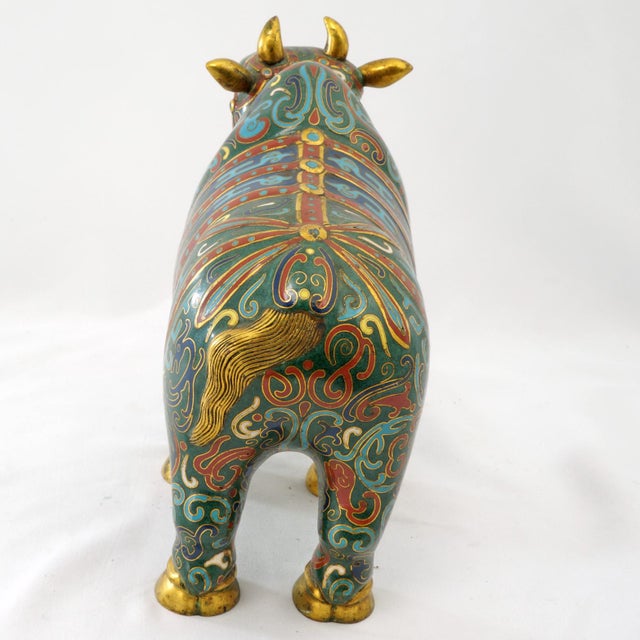 Chinese Brass Gilt Ox Drawn Cart With Cloisonné and Enamel 20th Century For Sale - Image 18 of 18