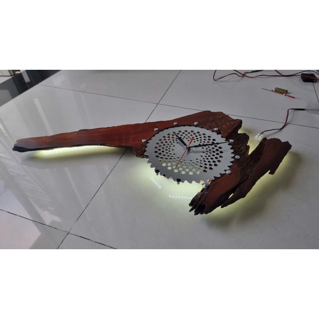Contemporary Lightning – One-of-a-Kind Handcrafted Natural Wood Wall Clock Sculpture For Sale - Image 3 of 15