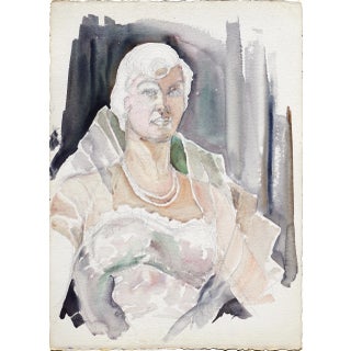 1950s Unfinished Portrait of an Woman Watercolor Painting by Joseph Yeager For Sale