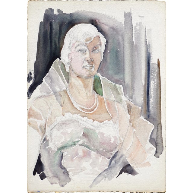 1950s Unfinished Portrait of an Woman Watercolor Painting by Joseph Yeager For Sale